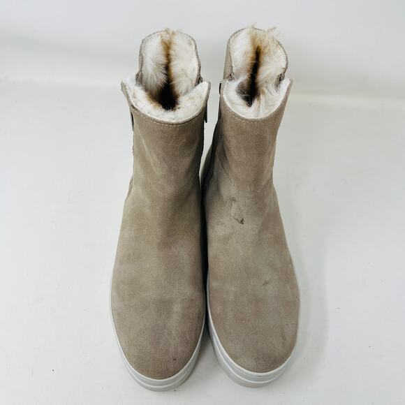 J/Slides Suede Leather Ankle Boots Boot Shoe Casual Side Zip Tan Olive - 7.5 - Picture 3 of 10